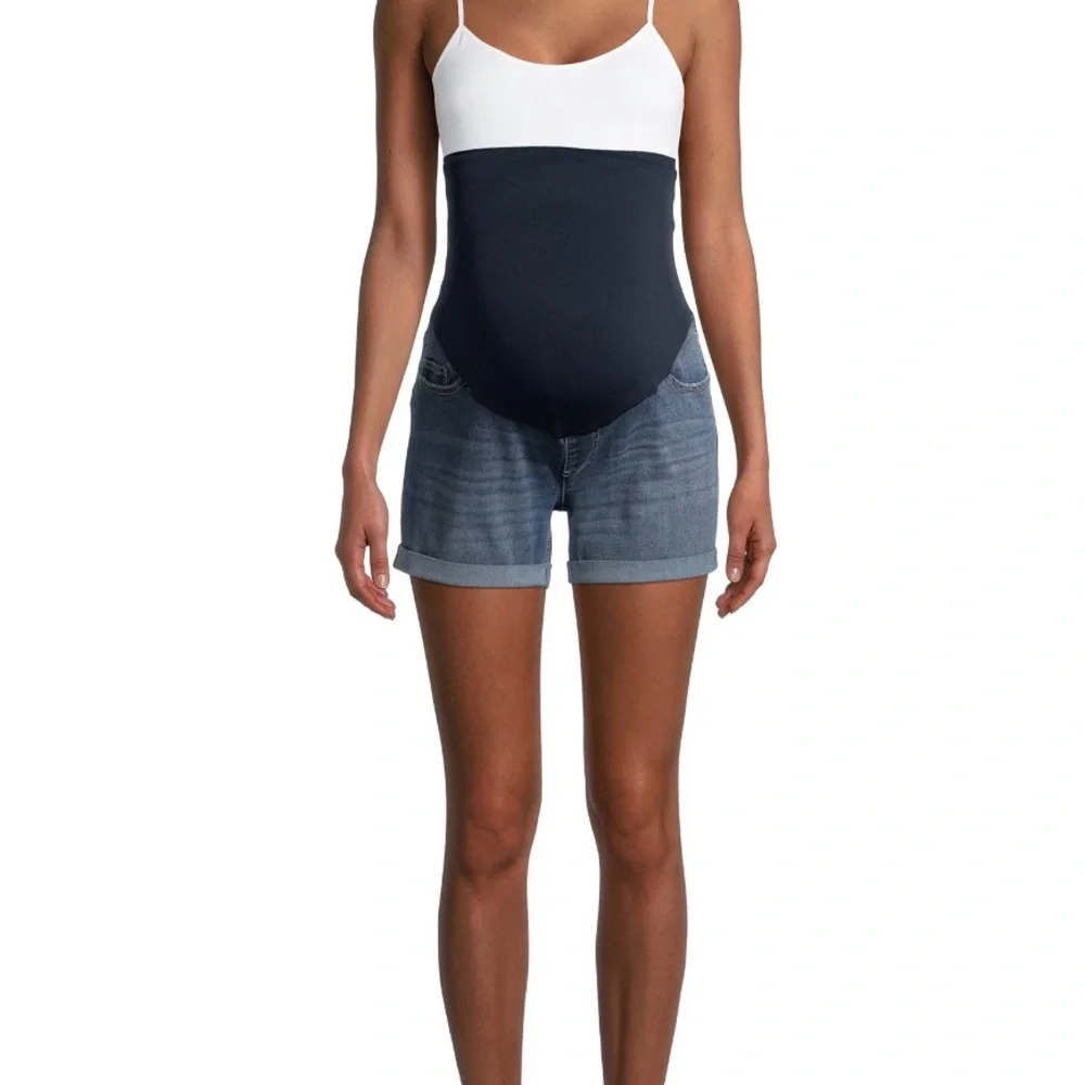 Maternity Denim Shorts with Full Panel - Picture 2 of 6